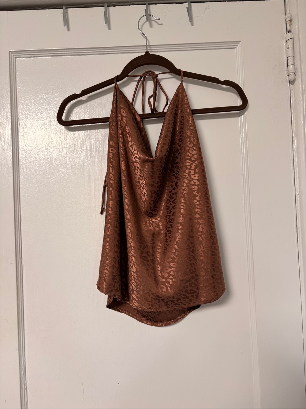 Satin Cowl Neck Halter Tank Top - Copper